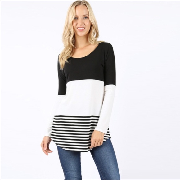 Long Sleeve Color Block Top - Burgundy 09013 - Picture 5 of 8